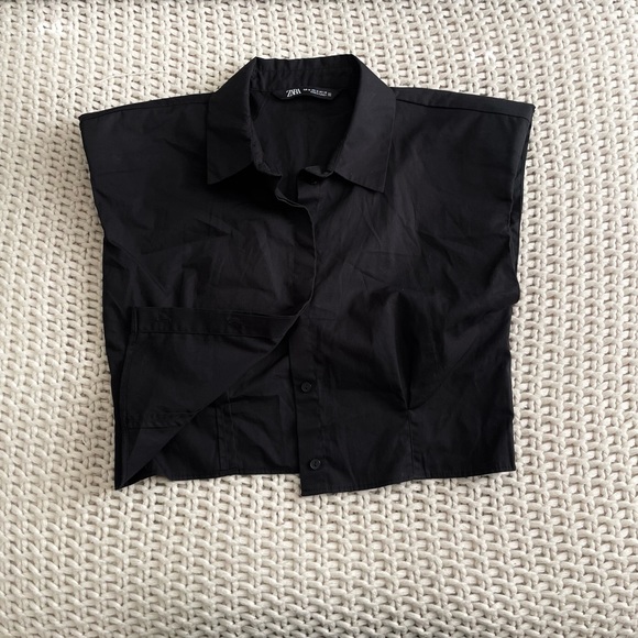 Zara Shoulder Pad Poplin Crop Shirt - Picture 5 of 8